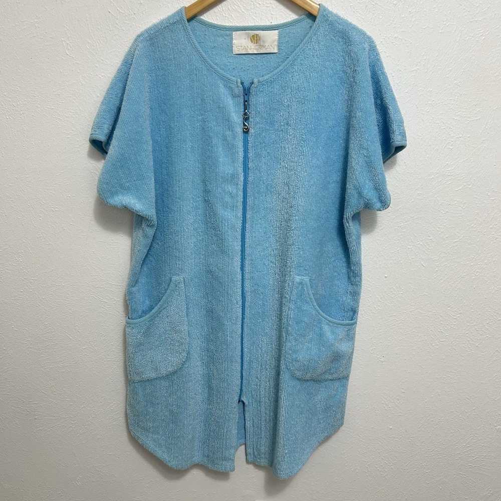 Vintage Women's Blue Stan Herman Chenille Robe Bathing Suit Cover Up Size L